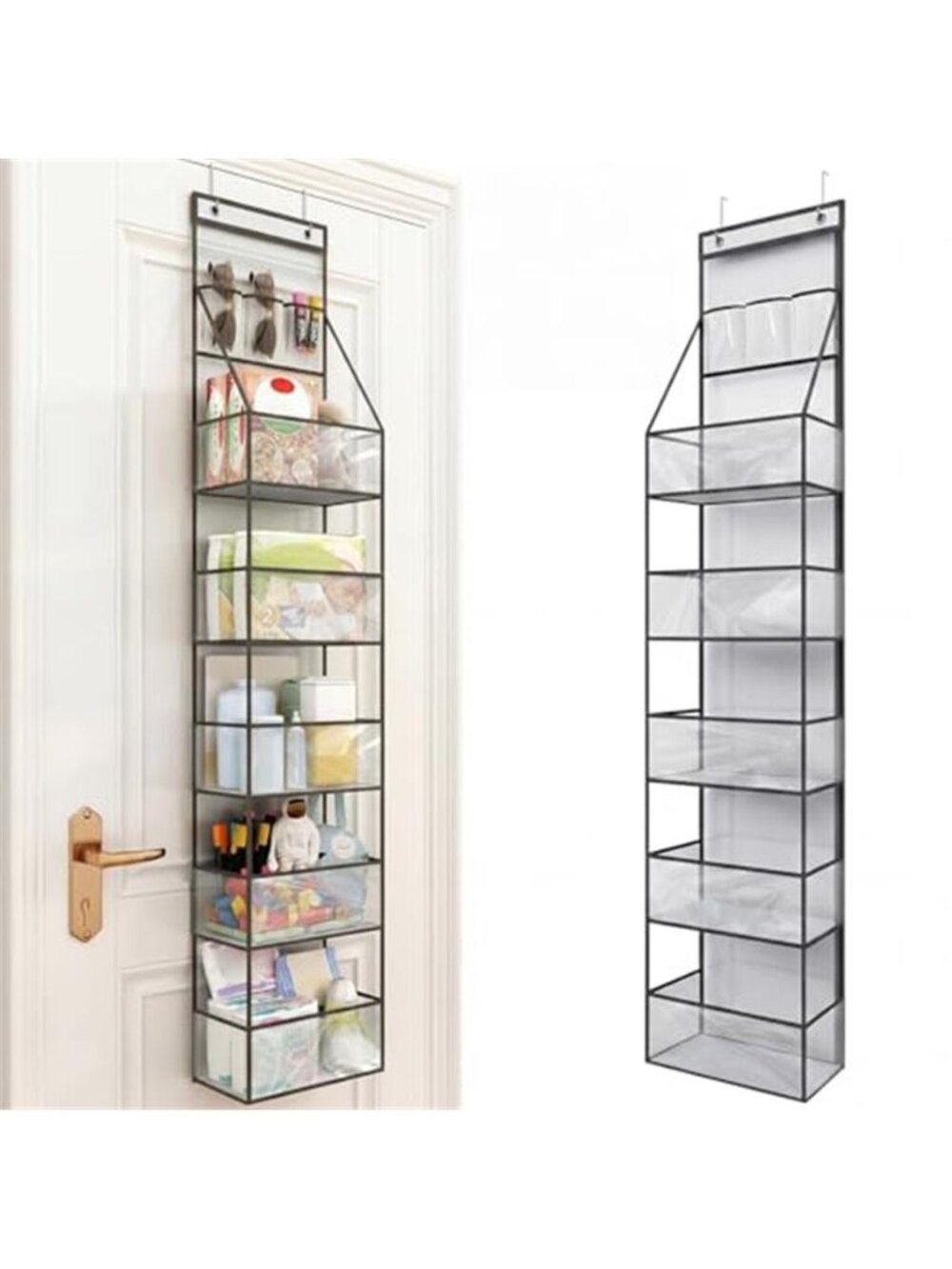 Over Door Organizer Hanging Storage 9 Pocket Clear Closet Pantry Bathroom Grey